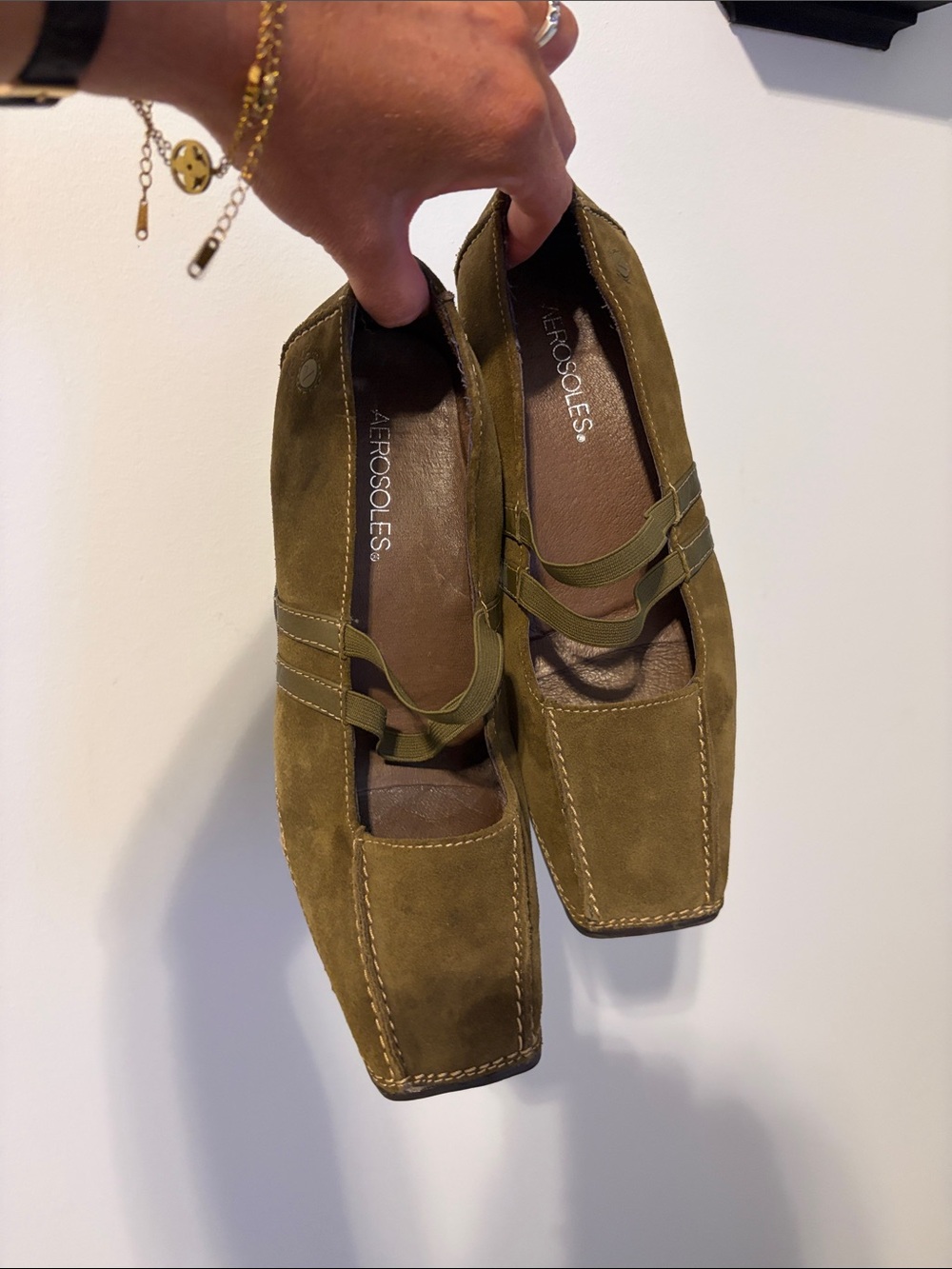 AEROSOLES Olive Suede Slip-On Mary Jane Loafers